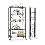 5-Tier Foldable Storage Shelf with Wheels-Black