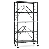 5-Tier Foldable Storage Shelf with Wheels-Black