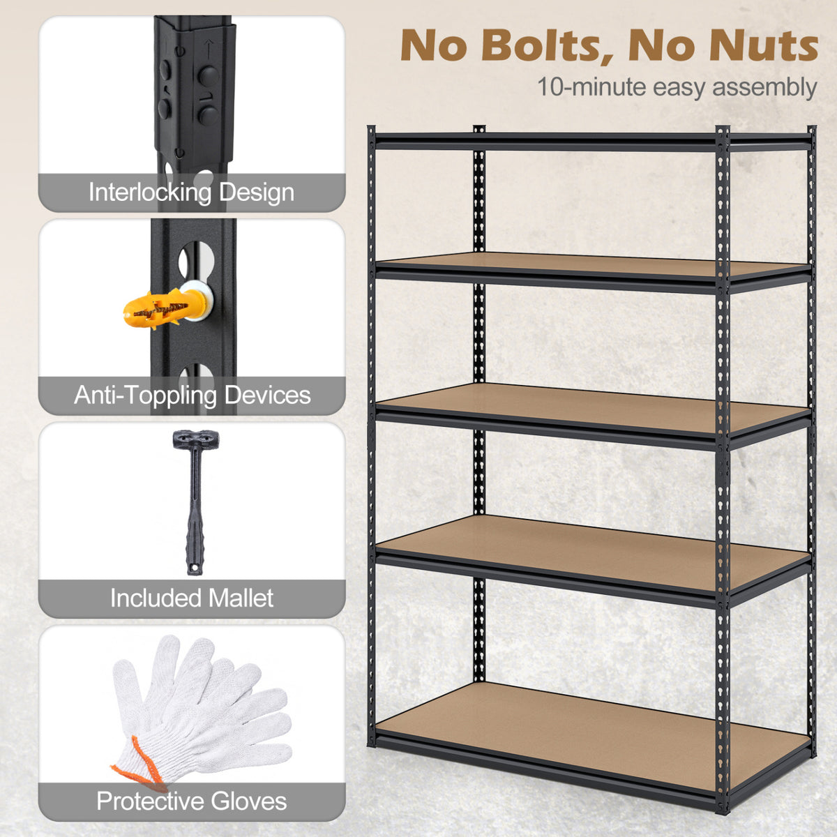 5-Tier Garage Shelving Unit 2200 LBS Heavy Duty Adjustable Utility Rack-Set of 2