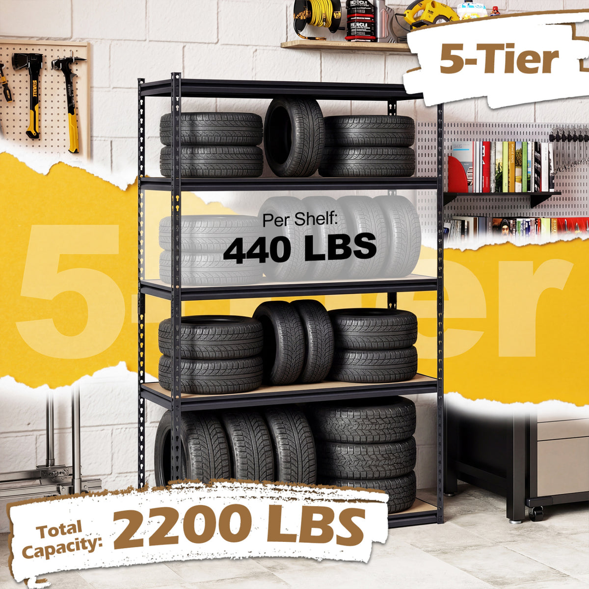 5-Tier Garage Shelving Unit for Warehouse and Basement-Set of 2
