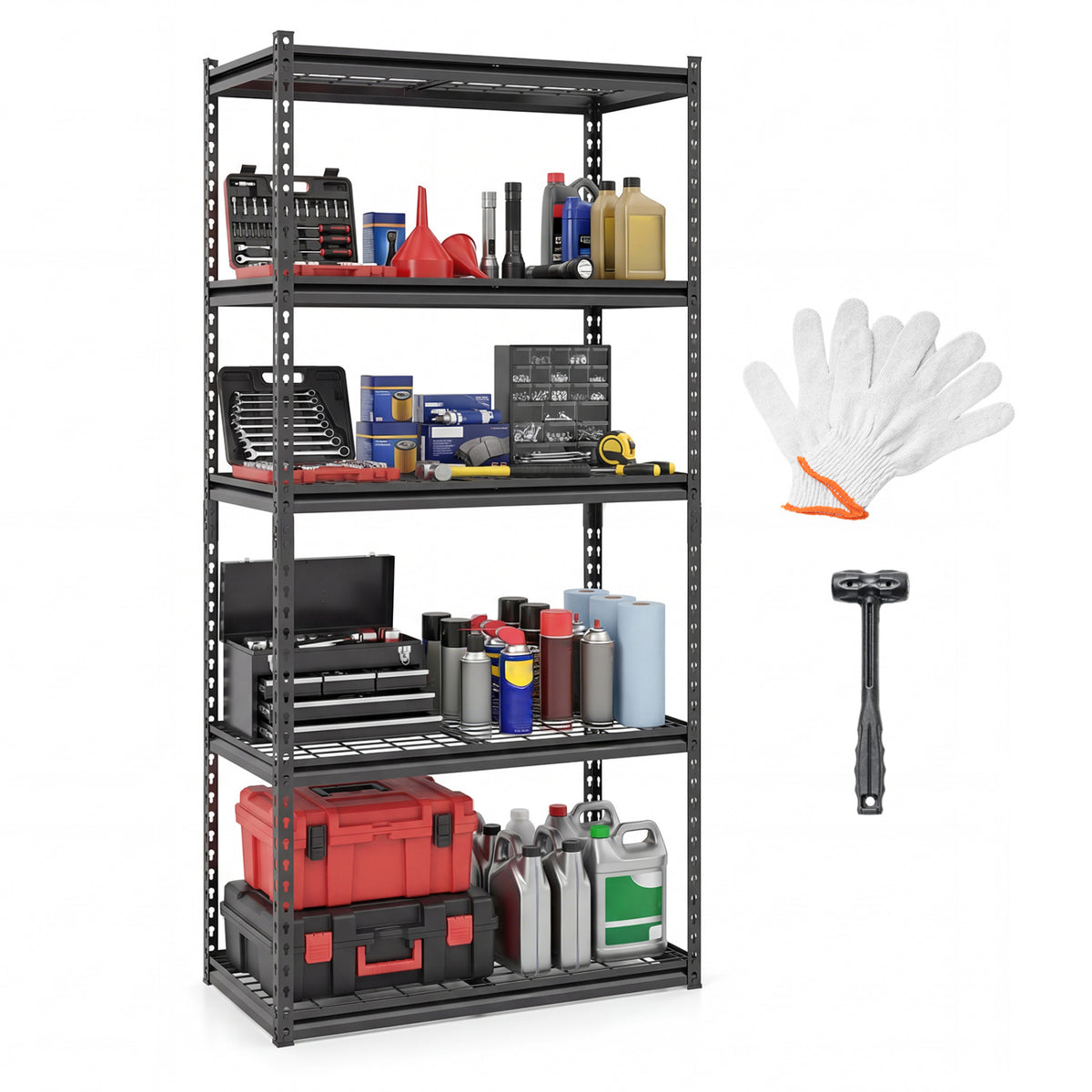 5-Tier Heavy-Duty Metal Shelving Unit with Adjustable Wire Rack Set of 1/2/3/4