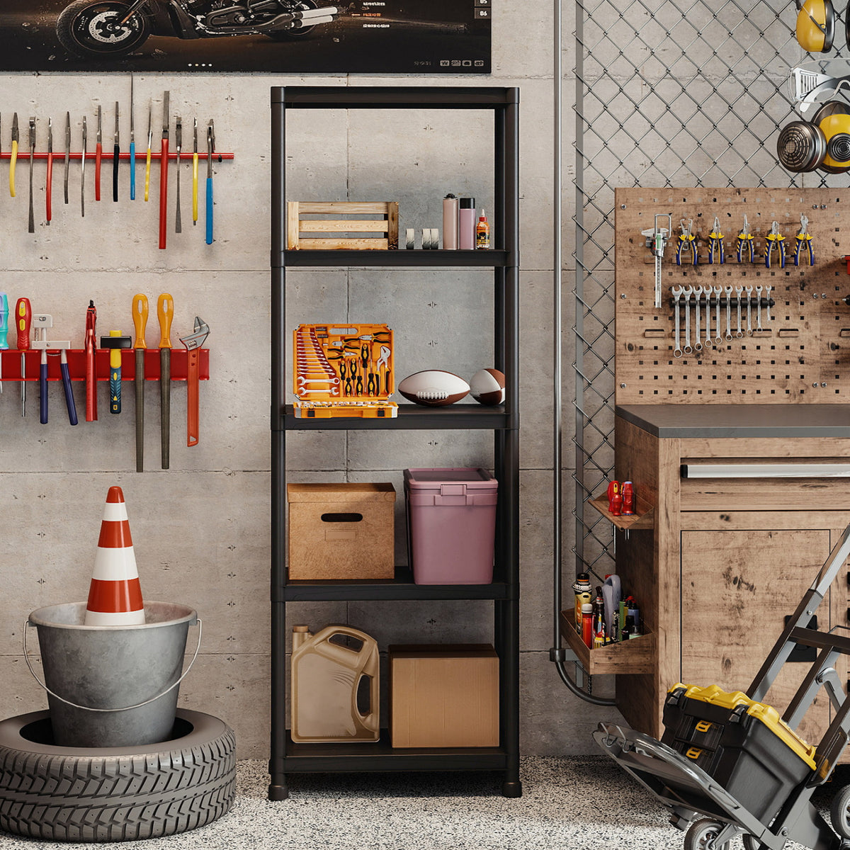 4-Tier/5-Tier/3-Tier Heavy-Duty Plastic Storage Shelves Freestanding Garage Shelving Unit