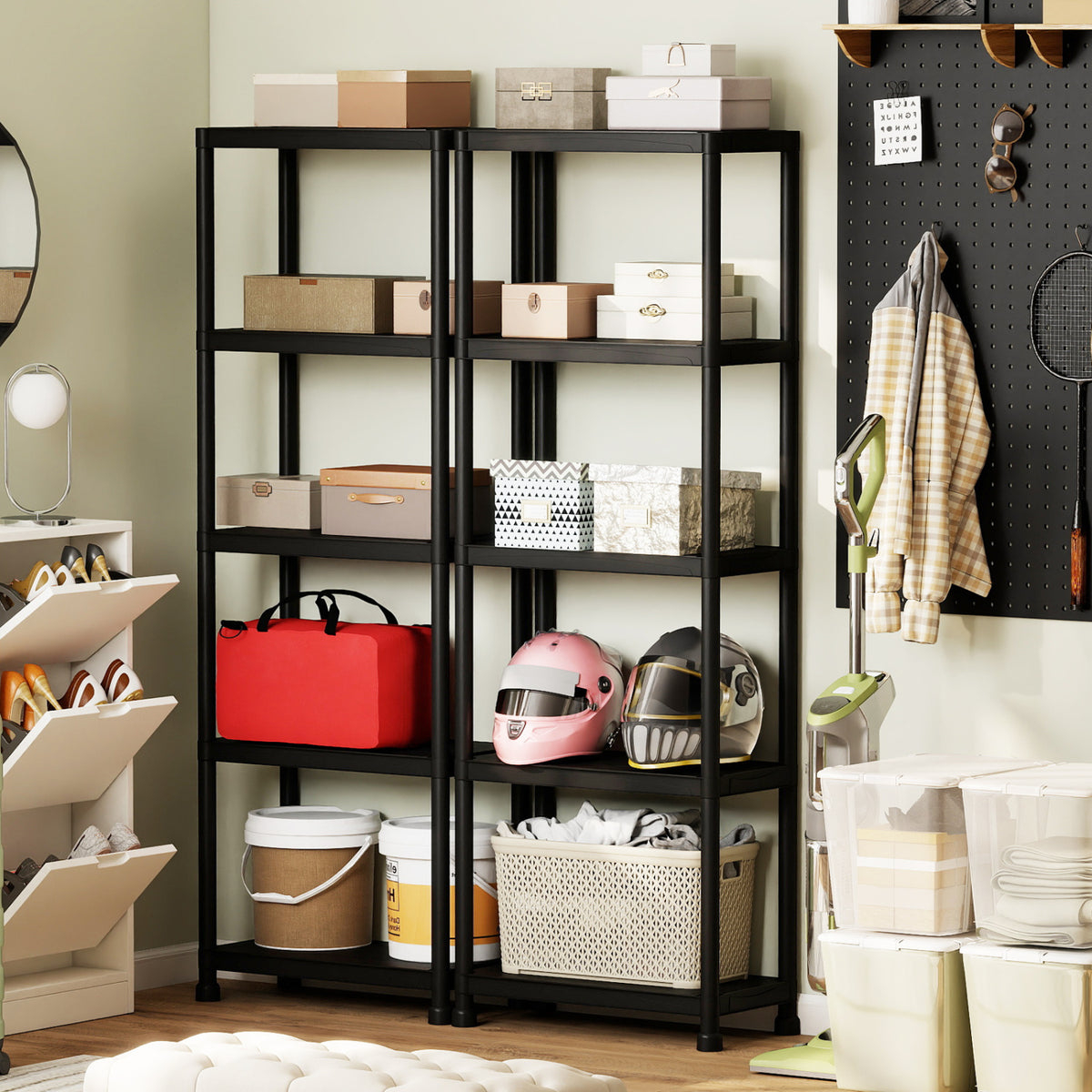 4-Tier/5-Tier/3-Tier Heavy-Duty Plastic Storage Shelves Freestanding Garage Shelving Unit