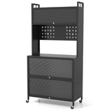 5 Tier Kitchen Bakers Rack with Lights Multifunctional Microwave Stand with Flip Door Cabinets