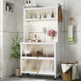 5 Tier Kitchen Bakers Rack with Lights Multifunctional Microwave Stand with Flip Door Cabinets