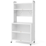 5 Tier Kitchen Bakers Rack with Lights Multifunctional Microwave Stand with Flip Door Cabinets