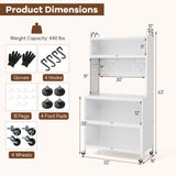 5 Tier Kitchen Bakers Rack with Lights Multifunctional Microwave Stand with Flip Door Cabinets