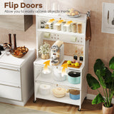 5 Tier Kitchen Bakers Rack with Lights Multifunctional Microwave Stand with Flip Door Cabinets