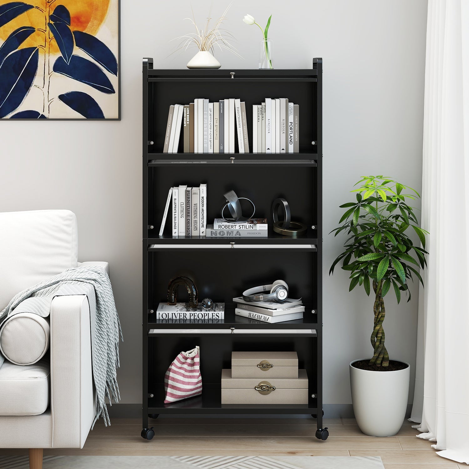 5-Tier Kitchen Pantry Storage Cabinet with Flip-Up Doors
