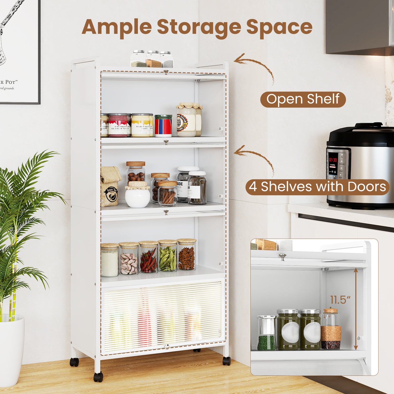 5-Tier Kitchen Pantry Storage Cabinet with Flip-Up Doors