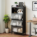 5-Tier Kitchen Storage Cabinet with 4 Flip-up PC Doors Adjustable Feet and Rolling Wheels