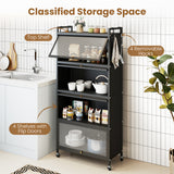 5-Tier Kitchen Storage Cabinet with 4 Flip-up PC Doors Adjustable Feet and Rolling Wheels