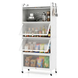 5-Tier Kitchen Storage Cabinet with 4 Flip-up PC Doors Adjustable Feet and Rolling Wheels
