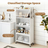 5-Tier Kitchen Storage Cabinet with 4 Flip-up PC Doors Adjustable Feet and Rolling Wheels