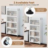 5-Tier Kitchen Storage Cabinet with 4 Flip-up PC Doors Adjustable Feet and Rolling Wheels