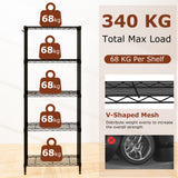 5-Tier Metal Storage Shelving Unit Set of 2 with V-Shaped Wire Rack-Black