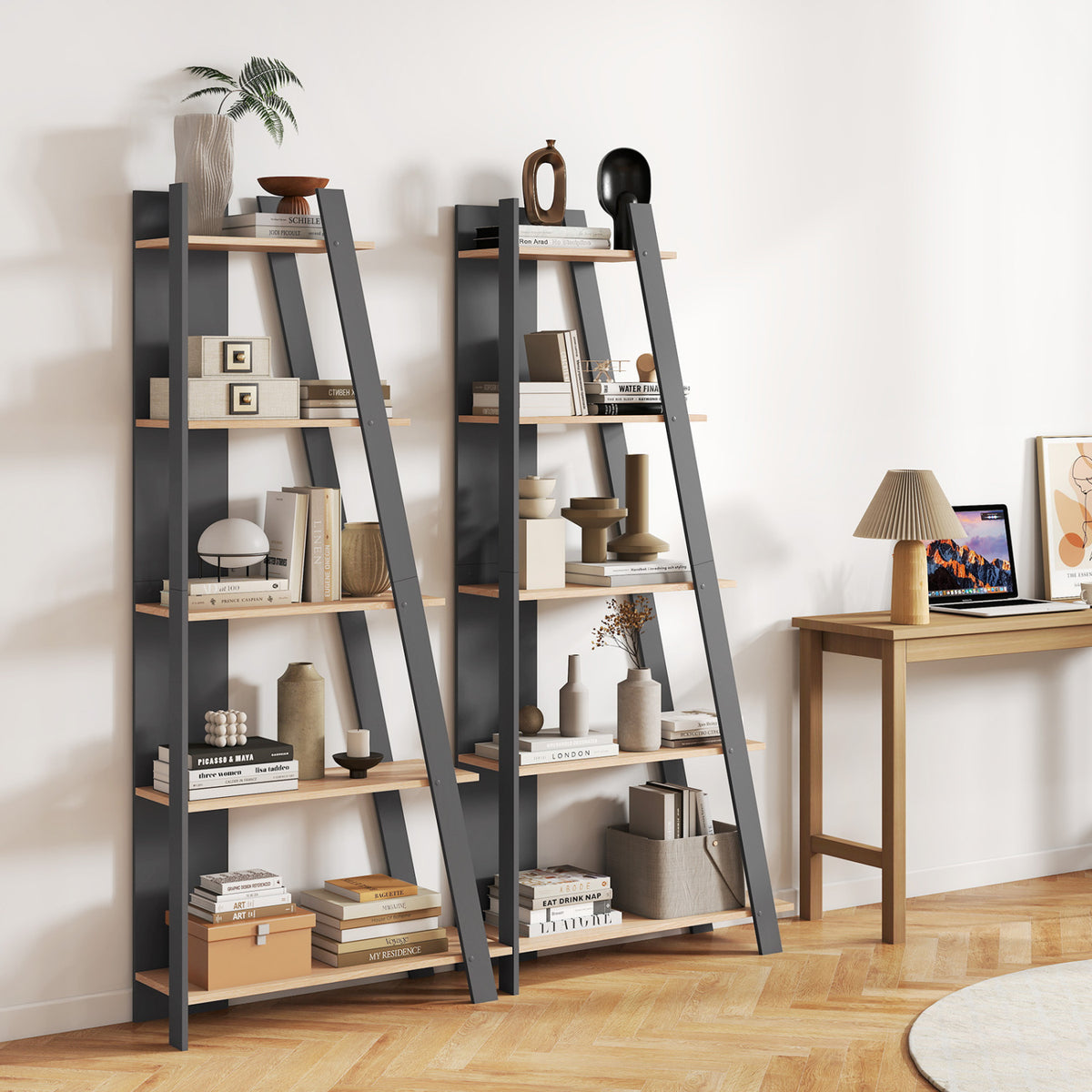 5-Tier Modern Bookshelf Narrow Vertical Display Shelf for Small Space