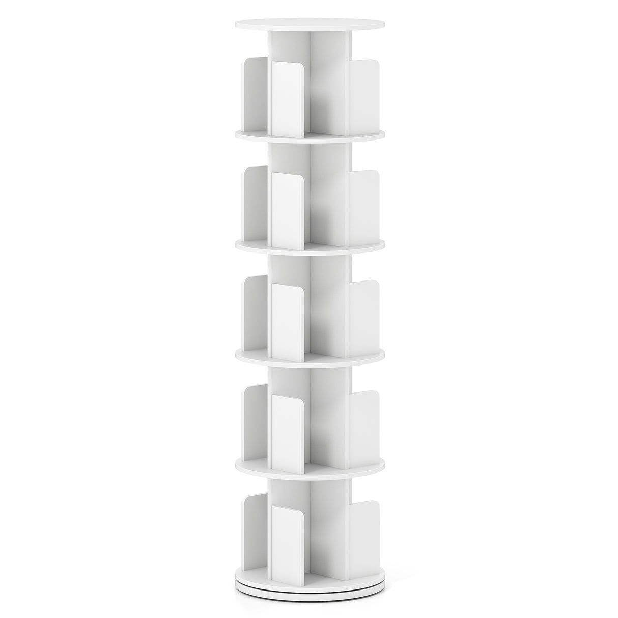 5-Tier Rotating Bookshelf 360° Display Rack with Dividers and Anti-falling Baffles