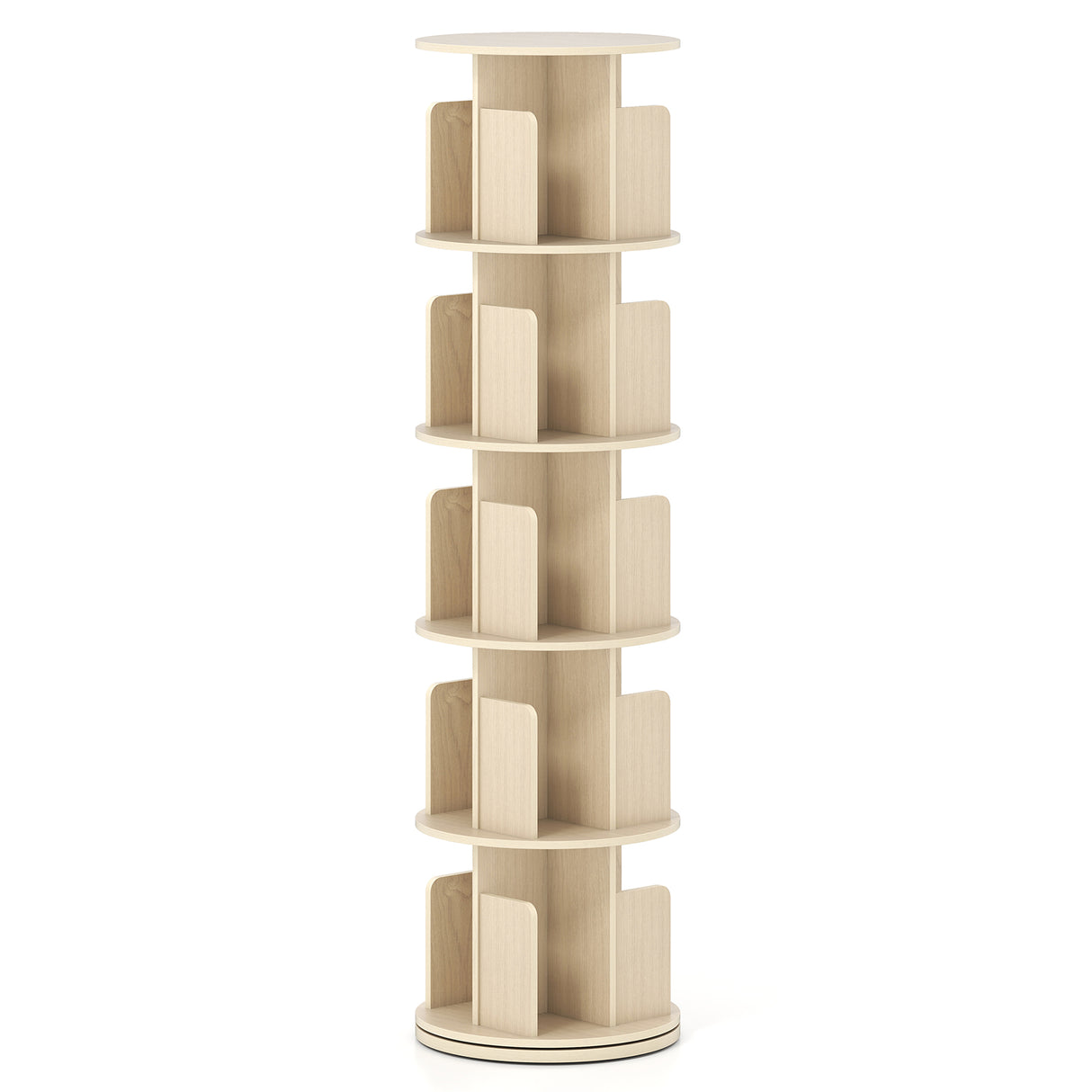 5-Tier Rotating Bookshelf 360° Display Rack with Dividers and Anti-falling Baffles