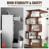 5-Tier S-Shaped Bookshelf with Anti-Tip Kit for Living Room Home Office