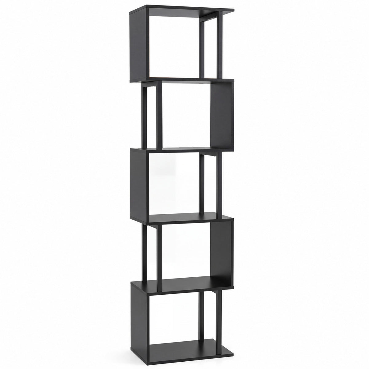 5-Tier S-Shaped Bookshelf w//with Open Cubes &/and Anti-toppling Kits for Living Room