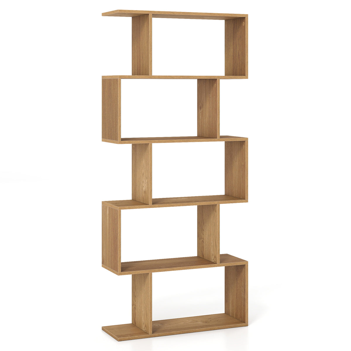 5-Tier S-Shaped Bookshelf with Anti-Tip Kit for Living Room Home Office
