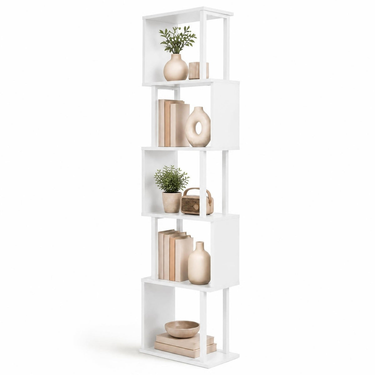 5-Tier S-Shaped Bookshelf w//with Open Cubes &/and Anti-toppling Kits for Living Room