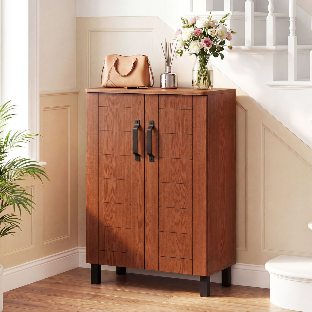 5-Tier Shoe Storage Cabinet Freestanding Wooden Shoe Rack Organizer