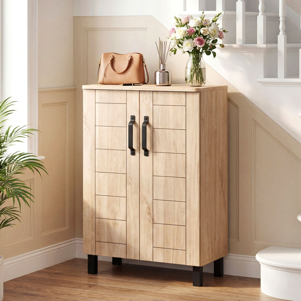 5-Tier Shoe Storage Cabinet Freestanding Wooden Shoe Rack Organizer
