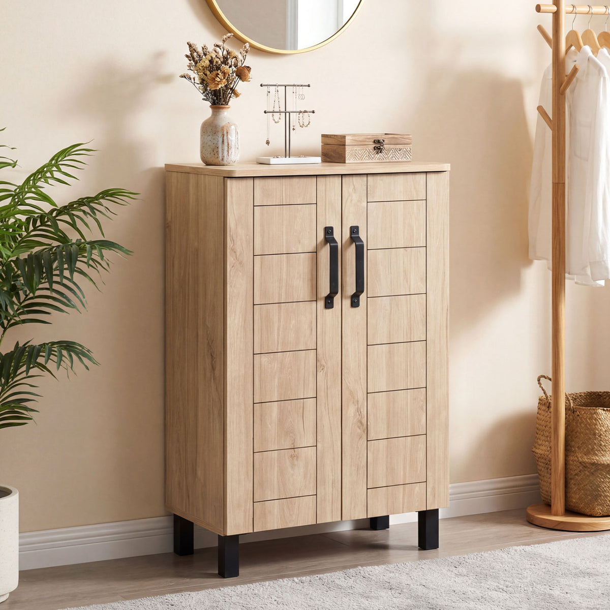 5-Tier Shoe Storage Cabinet Freestanding Wooden Shoe Rack Organizer
