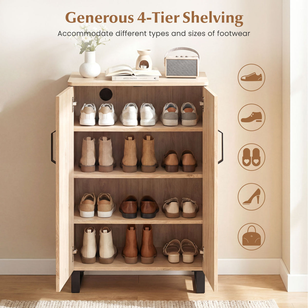 5-Tier Shoe Storage Cabinet Freestanding Wooden Shoe Rack Organizer