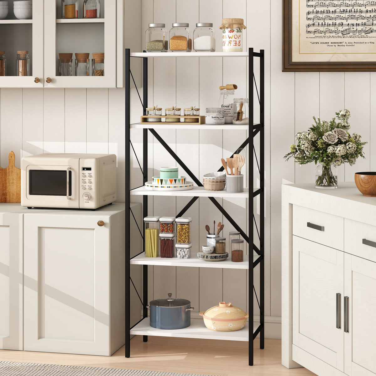 5-Tier Tall Bookshelf Industrial Bookcase with Heavy-Duty Metal Frame Modern Storage