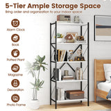5-Tier Tall Bookshelf Industrial Bookcase with Heavy-Duty Metal Frame Modern Storage