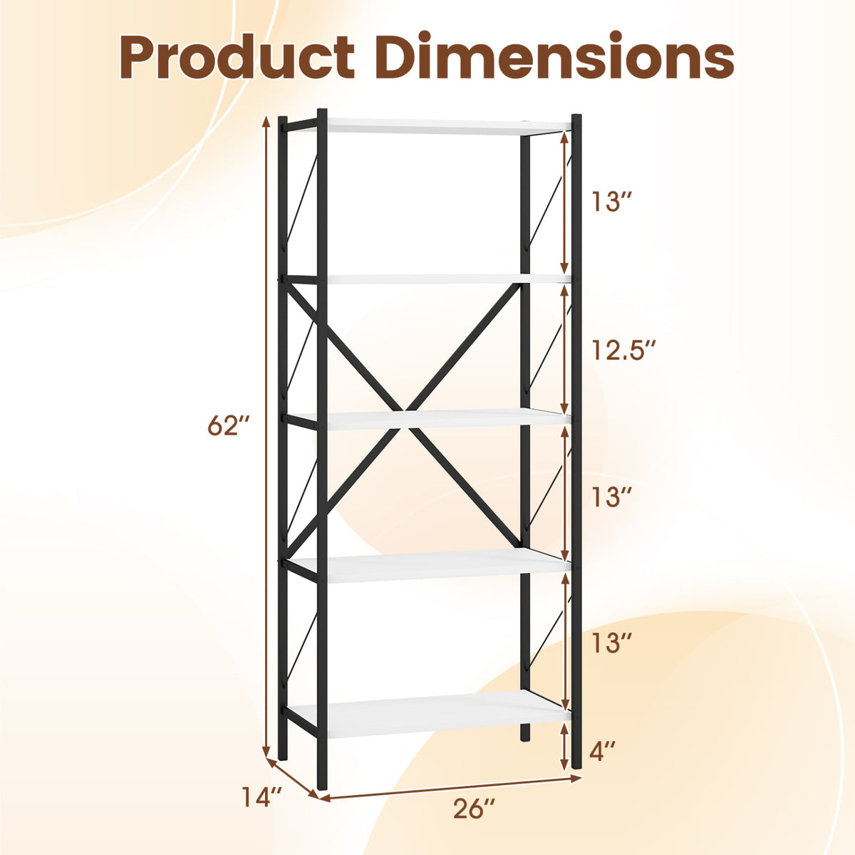 5-Tier Tall Bookshelf Industrial Bookcase with Heavy-Duty Metal Frame Modern Storage