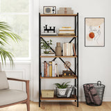 5-Tier Tall Bookshelf Industrial Bookcase with Heavy-Duty Metal Frame Modern Storage