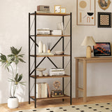 5-Tier Tall Bookshelf Industrial Bookcase with Heavy-Duty Metal Frame Modern Storage