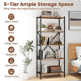 5-Tier Tall Bookshelf Industrial Bookcase with Heavy-Duty Metal Frame Modern Storage