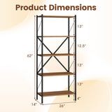5-Tier Tall Bookshelf Industrial Bookcase with Heavy-Duty Metal Frame Modern Storage