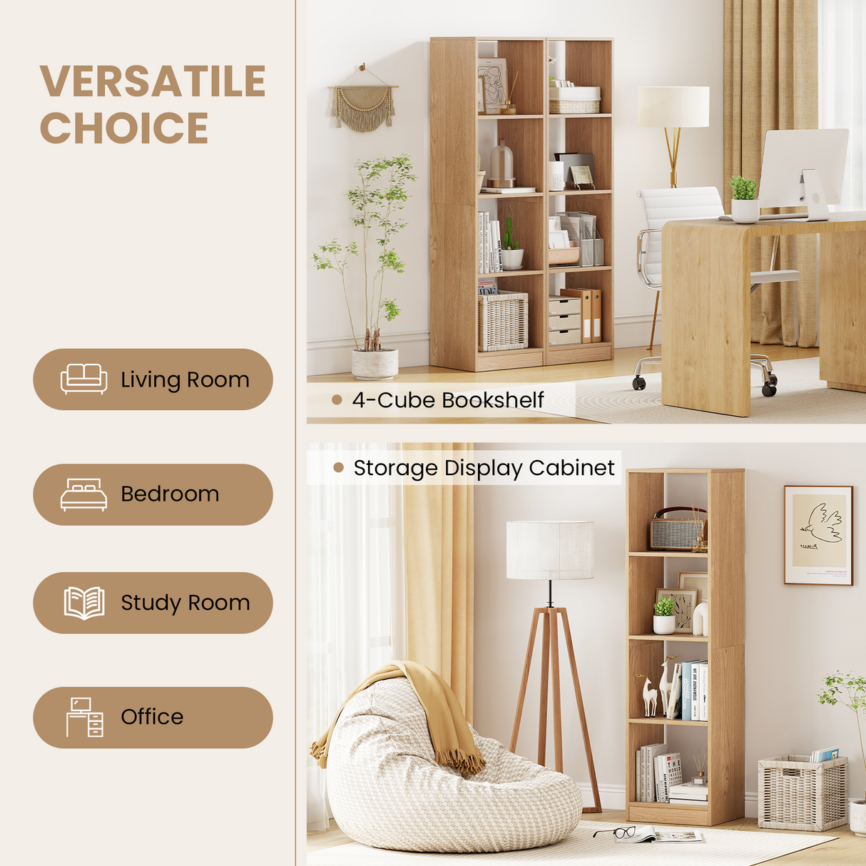 5 Tiers 4-Cube Narrow Bookshelf with 4 Anti-Tipping Kits