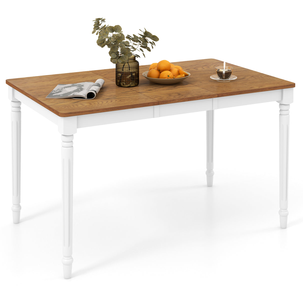 5-in-1 Complete Dining Room Set: Extendable Table  4 Chairs  Electric Fireplace  Media Console & Bamboo Sideboard