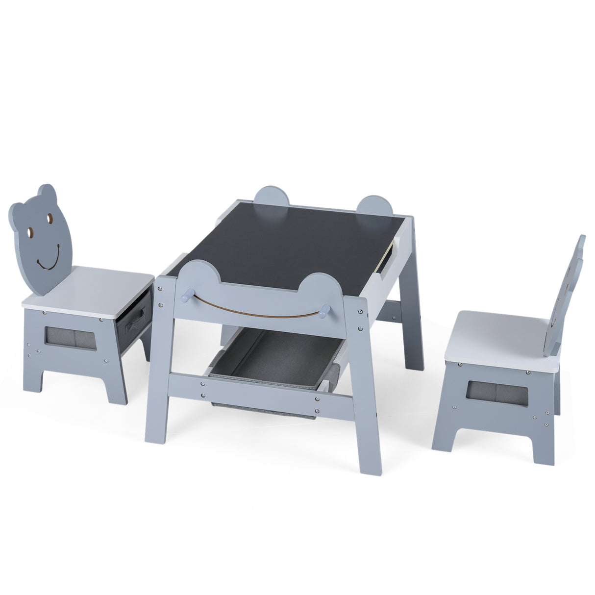 5-in-1 Toddler Table and 2 Chairs Cute Art Desk Set with Reversible Chalkboard Whiteboard