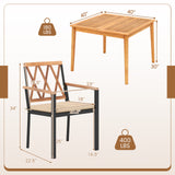 5 Piece Patio Acacia Wood Dining Set Solid Wooden Dining Furniture with Umbrella Hole