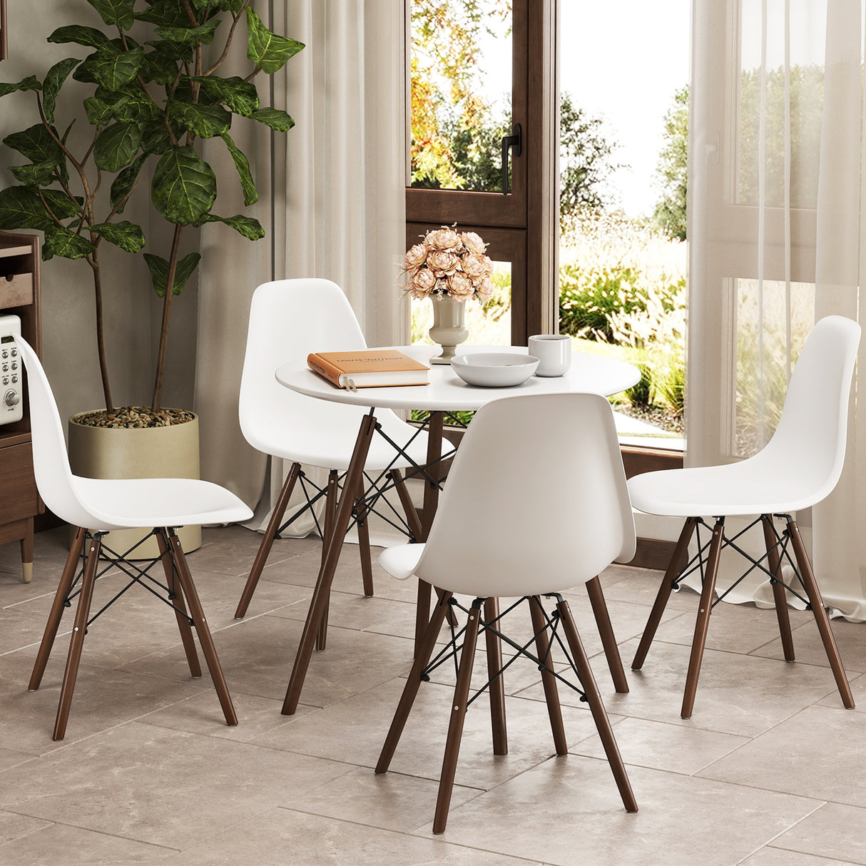 5 Pieces Table Set With Solid Wood Leg For Dining Room