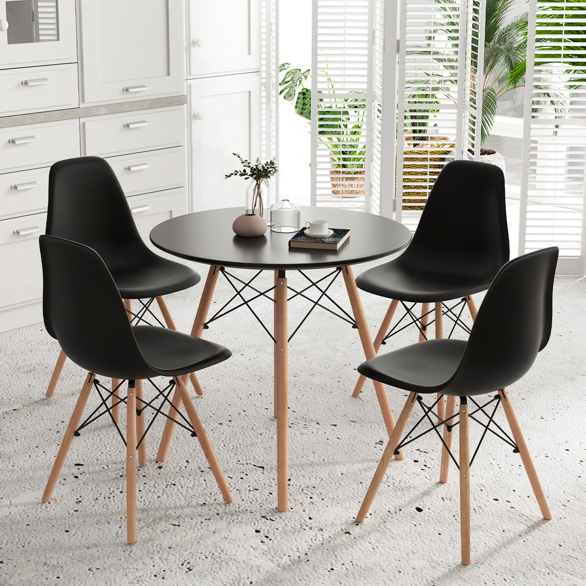 5 Pieces Table Set With Solid Wood Leg For Dining Room