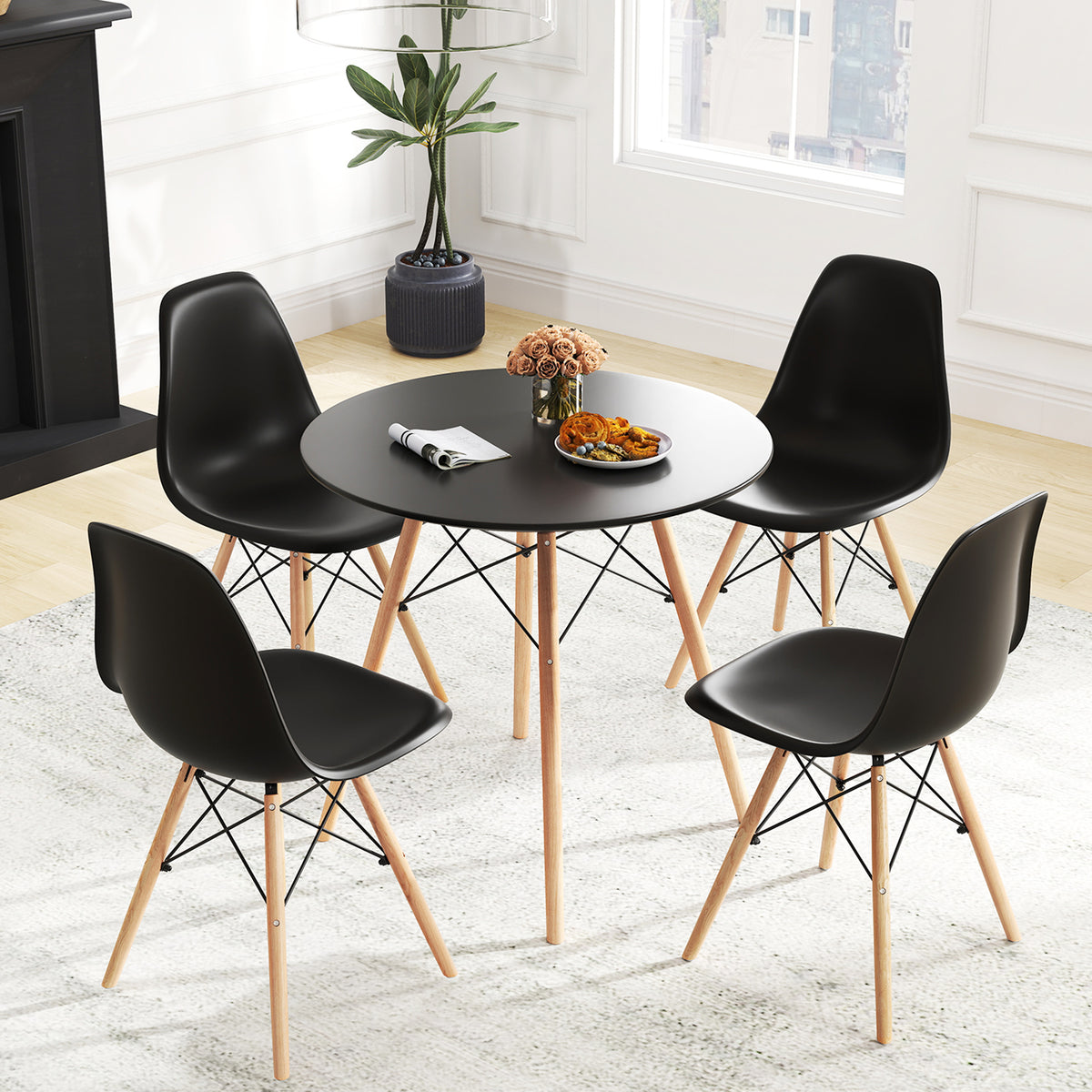 5 Pieces Table Set With Solid Wood Leg For Dining Room
