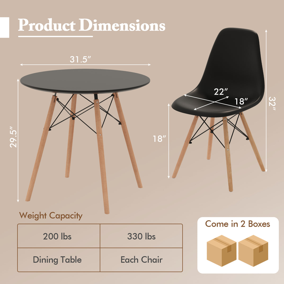 5 Pieces Table Set With Solid Wood Leg For Dining Room