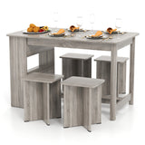 5 Pieces Dining Table Set with Storage Shelf and 4 Stools
