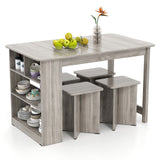 5 Pieces Dining Table Set with Storage Shelf and 4 Stools