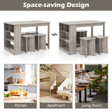 5 Pieces Dining Table Set with Storage Shelf and 4 Stools