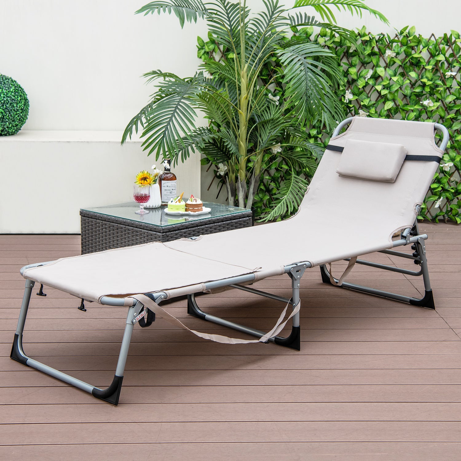 5-position Outdoor Folding Chaise Lounge Chair
